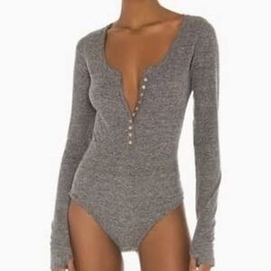 Free People Intimately Dylan Henley Thermal Long Sleeve Bodysuit Grey Small NWOT
